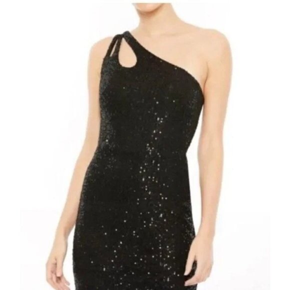 NEW Ieena for Mac Duggal Black Sequin Gown One Shoulder Column Size 0 42029 - Picture 2 of 8